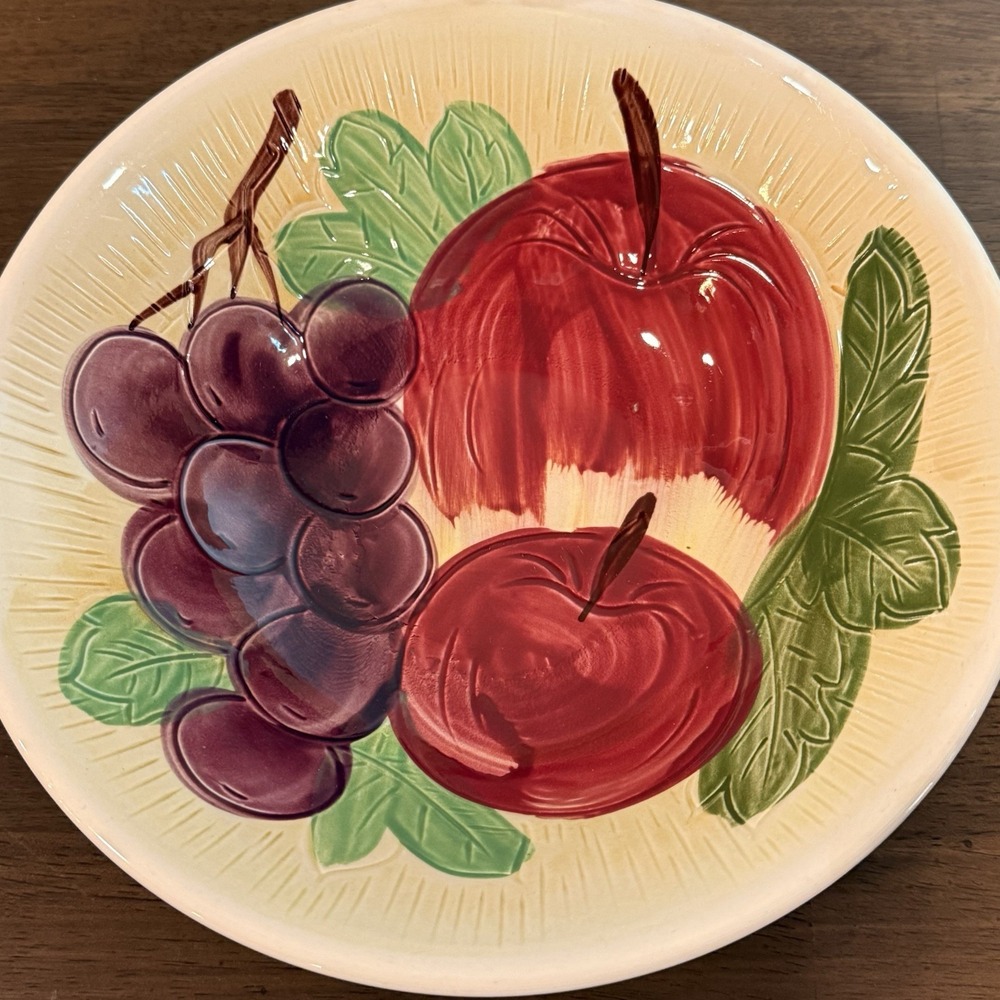 Vintage Corona Japan Fruit Bowl 9" Hand Painted Apple Grapes Cottagecore Country - Picture 6 of 7